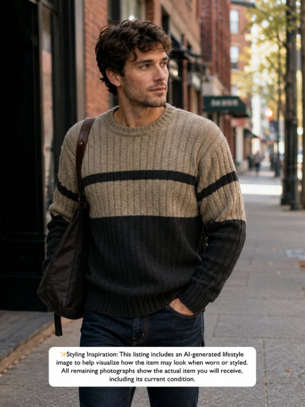 Vintage Structure 100% Lambswool Rib Knit Sweater – XL  90s Color Block Crewneck